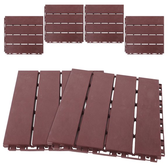 HINTRMENT 6Pcs Outdoor Interlocking Deck Tiles Brown Plastic Flooring for Patio Balcony
