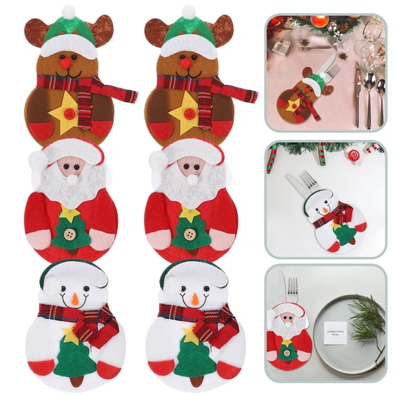 HINTRMENT 6Pcs Santa Silverware Holders for Holiday Dinner Table Decoration 3.94 x 0.39 x 5.5 In