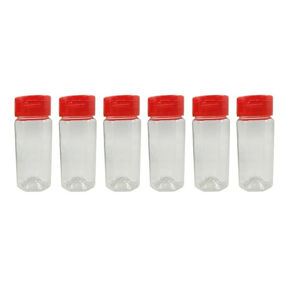 HINTRMENT 6Pcs Small Spice Red Plastic Spice Jar For Condiment Containers With Sealed Lid