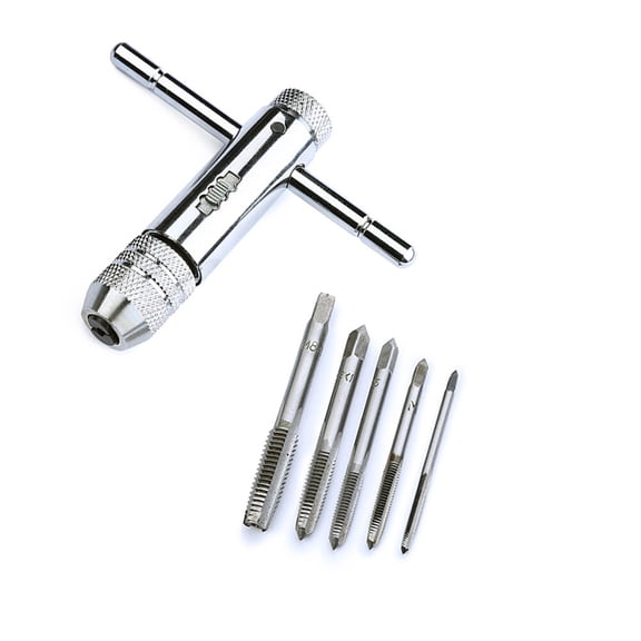 HINTRMENT 6Pcs T-Handle Ratchet Tap Wrench Silver Color for Diy Projects and Mechanics