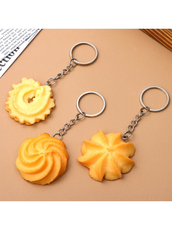 Biscuit Key Chain Assorted Color PVC Stainless Steel Decorative Key Fob 3Pcs