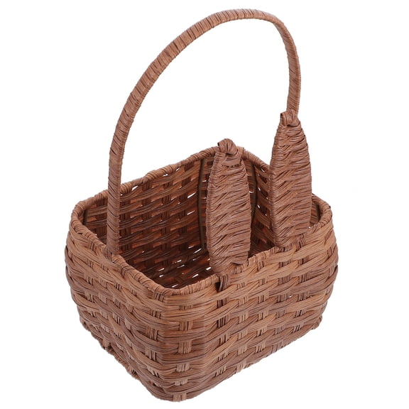 HINTRMENT Brown Woven Flower Container Decorative Storage Basket with Handle for Kitchen and Picnic Use