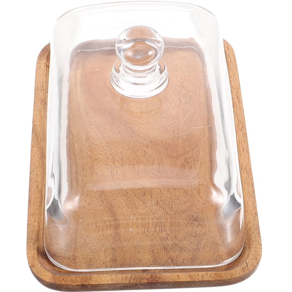 HINTRMENT Cake Stand with Dome Cover, Multi-Color Wood and Glass Cake Plate for Picnics, Pool Parties, and Celebrations