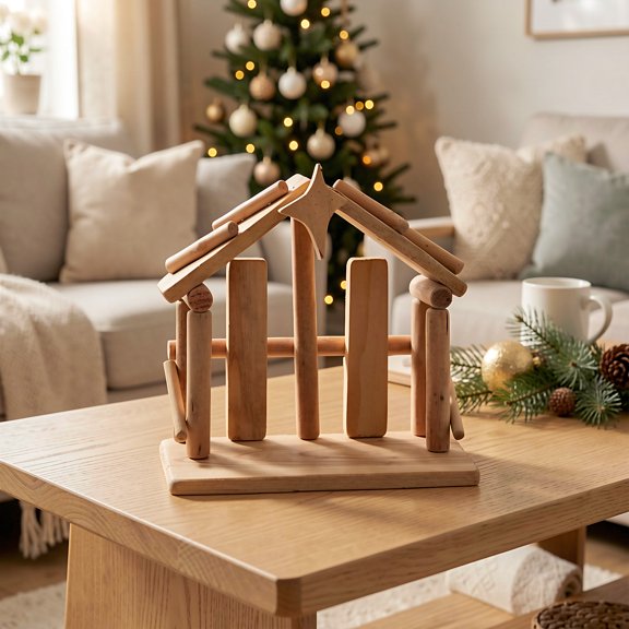 HINTRMENT Christmas Wooden Nativity Figurine Set for Indoor Shop Windows