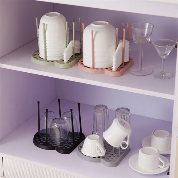 HINTRMENT Pink Plastic Dish Drainer with Cup Holder Kitchen Dish Organizer Rack