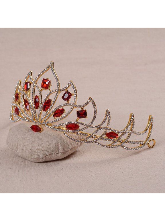 Red Crystal Petal Crown for Bride and Bridesmaid Wedding Headband