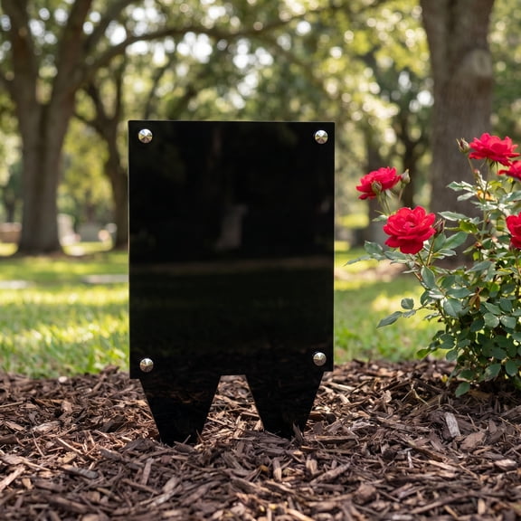 HINTRMENT Grave Decorations Memorial Picture Frame with Ground Stake, Black Acrylic, Weatherproof, No Tools Required