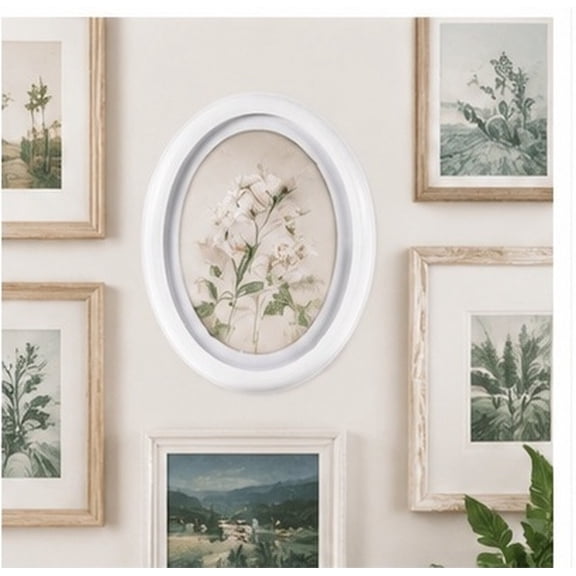 HINTRMENT Oval Wooden Photo Frame for Wall Hanging with Classic White Finish