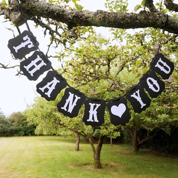 HINTRMENT 9pcs Thank You Paper Bunting Banner for Wedding Party Decorations, Card Ribbon Garland 13x10x0.2in