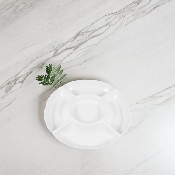 HINTRMENT Elegant White Divided Serving Tray for Party Use with Sauce Dishes Included