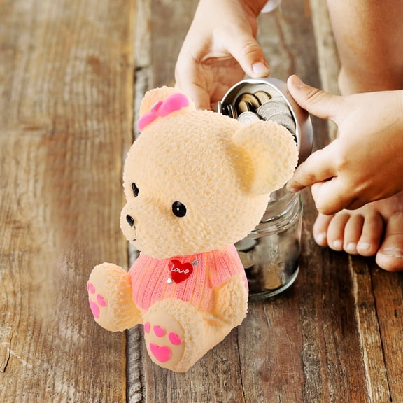 HINTRMENT Pink Bear Shaped Coin Bank Vinyl Money Pot for Cash Storage and Display