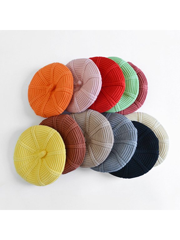 Pink Wool Beret Hat Solid Color Lightweight Weaving Cap Stylish Fall Winter Accessory