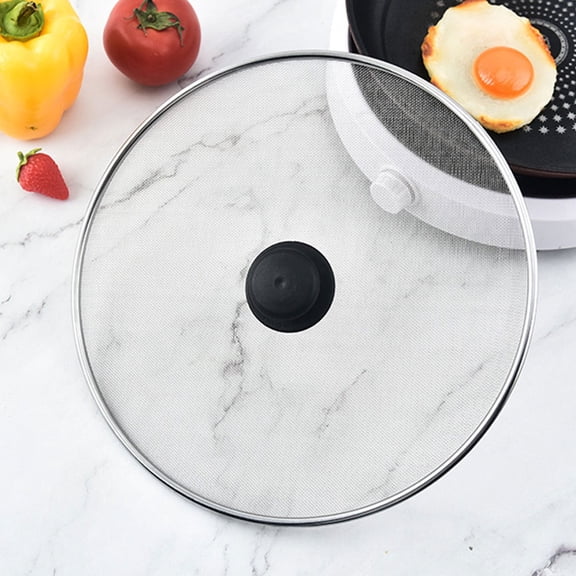 HINTRMENT Grease Splatter Screen for Frying Pan White Mesh Lid with Insulated Handle Ideal for Kitchen Cooking