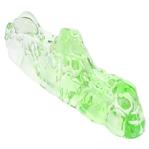 HINTRMENT Transparent Green Glass Brush Holder, Mountain Shaped Pen Rest for Artistic Writing Desk Home Decor