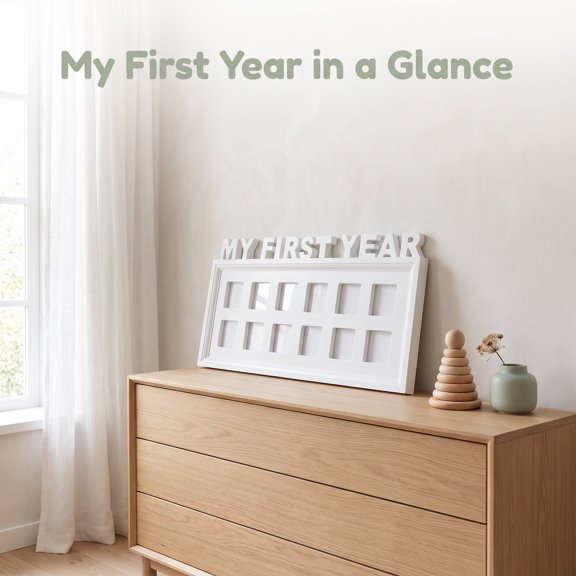 HINTRMENT White Girl First Year Photo Frame, Plastic Keepsake Picture Frame for Nursery Decor