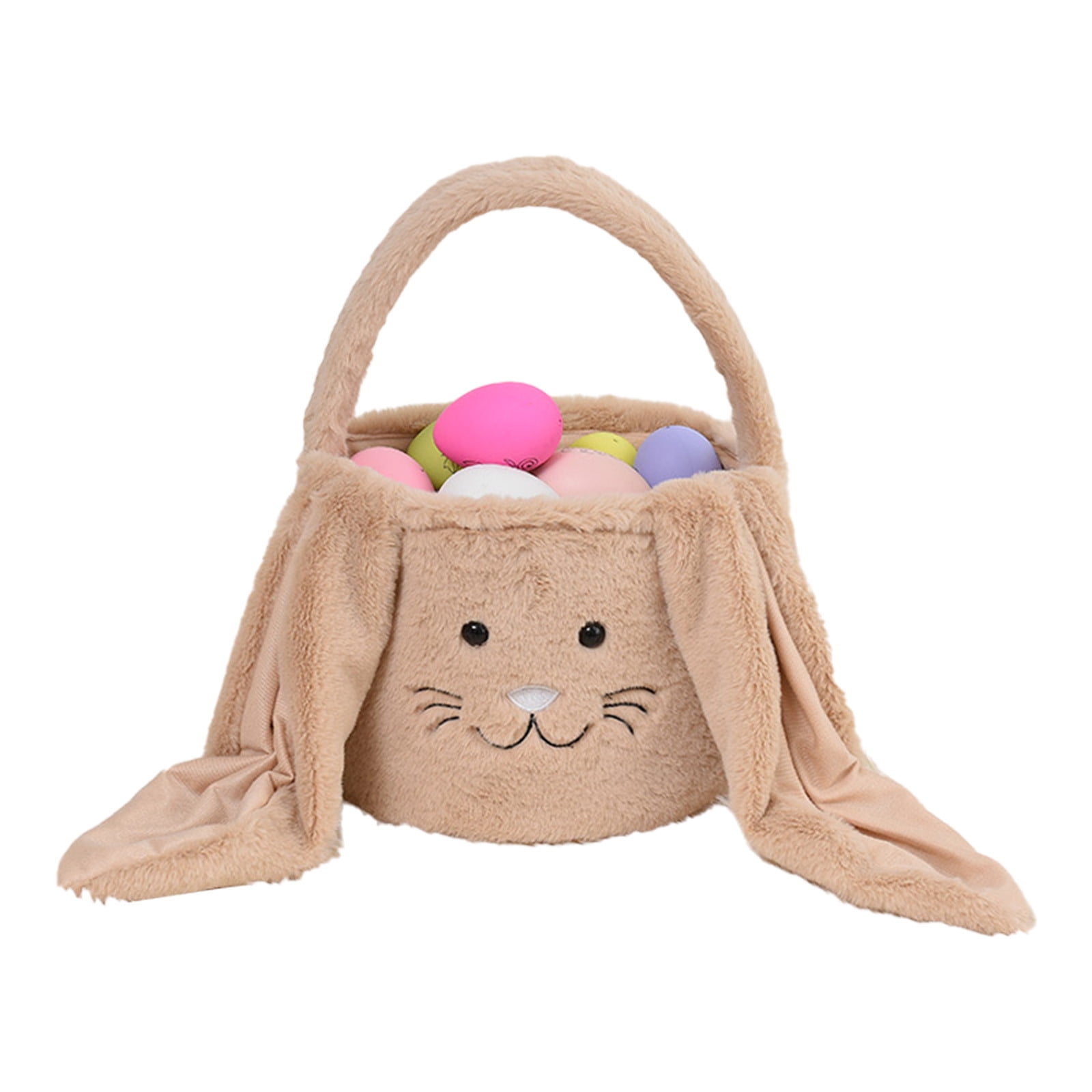 Easter Basket With Bunny Design - Large Cotton Easter Buckets For Kids Egg Hunting & Candy Collection