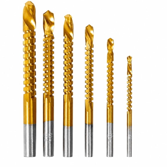 HIOK Gold Finish Multipurpose Drill Bits, 6 Straight-Shank Sizes for Wood Aluminum Thin Iron Plastic and MDF, 135-Degree Tips