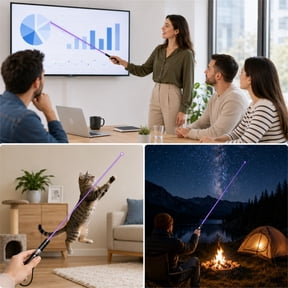 HIOK Rechargeable Purple Laser Pointer with Adjustable Spot and Wide Light, Aluminum Grip for Presentations and Outdoor Use