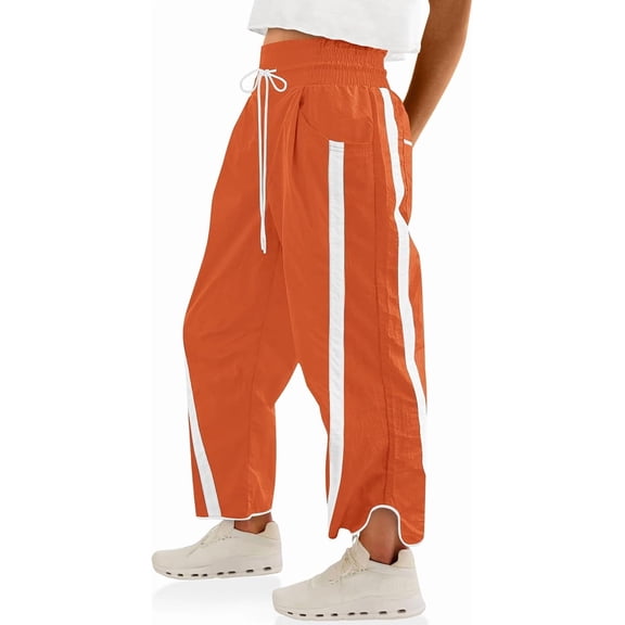 HIOK Womens Baggy Wide Leg Pants 2026 Lightweight Drawstring Contrast Color Elastic Waisted Y2K Track Pants with Pockets