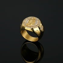 HIP HOP Bling Iced Out 14K Yellow Gold Cross Pattern The Praying Hands Round Rings for Men Rock Jewelry