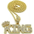 thumbnail image 1 of HIP HOP ICED 14K GOLD PLATED CUBIC ZIRCONIA KING PENDANT & 2mm 24" ROPE CHAIN FASHION NECKLACE LUXURY SET, 1 of 7