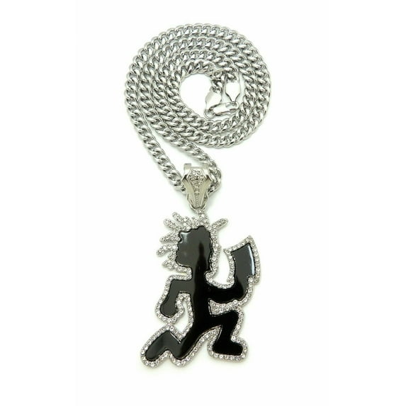 HIP HOP ICED SILVER PLATED HATCHET MAN PENDANT & 6mm 24" CUBAN LINK CHAIN NECKLACE
