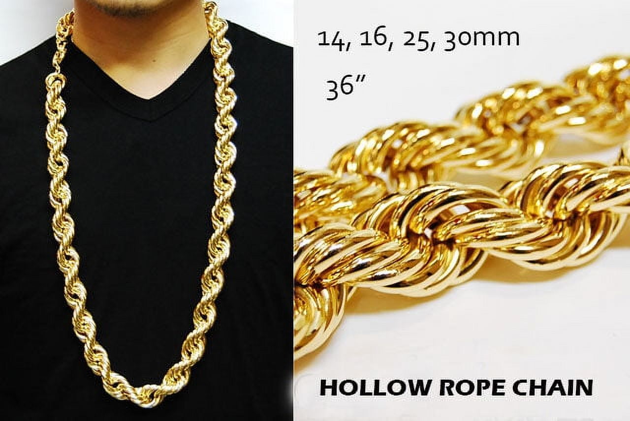HIP HOP RUN DMC 16 & 25 & 30mm HOLLOW GOLD PT THICK ROPE NECKLACE DOOKIE  CHAIN 