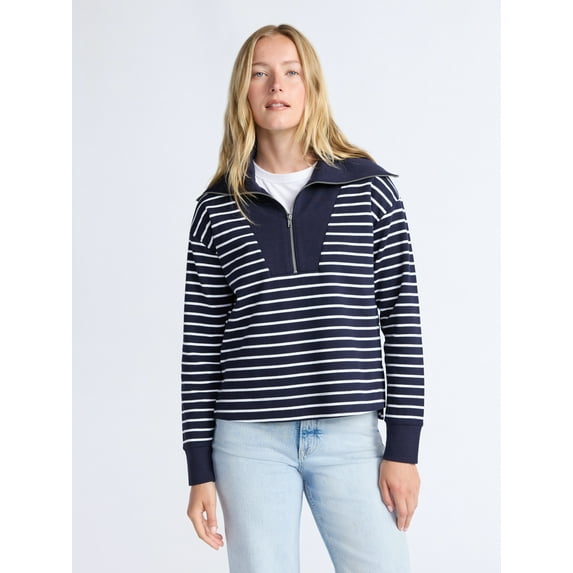 Free Assembly Women's and Women's Plus Half Zip Pullover Sweatshirt, Sizes XS-4X
