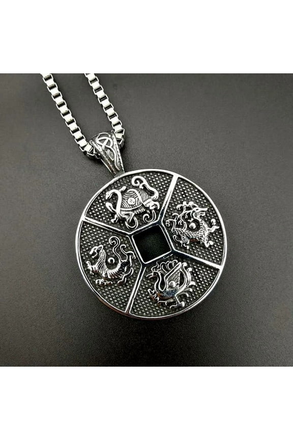 HIP hop Punk Maya 4 Zodiac Signs Men Necklace Silver 14K White Gold Round Totem Pendants Necklaces for Men Jewelry
