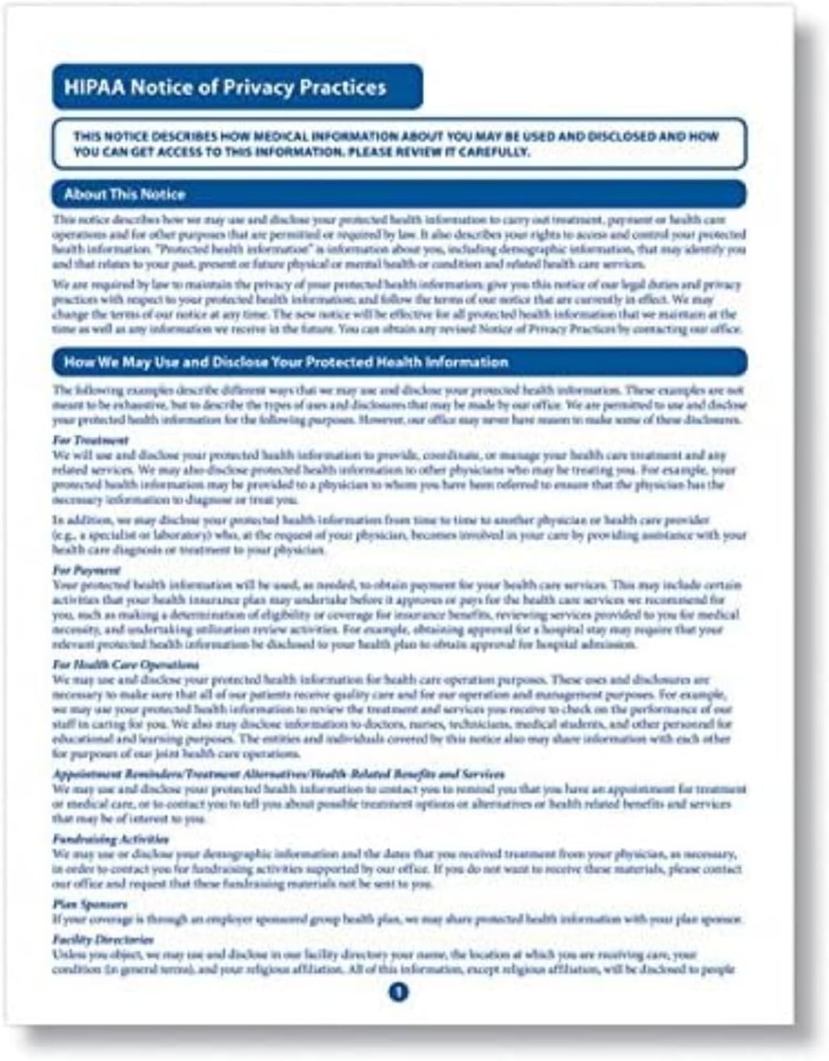 HIPAA Patient Consent & Authorization for Release of PHI 81/2” x 11