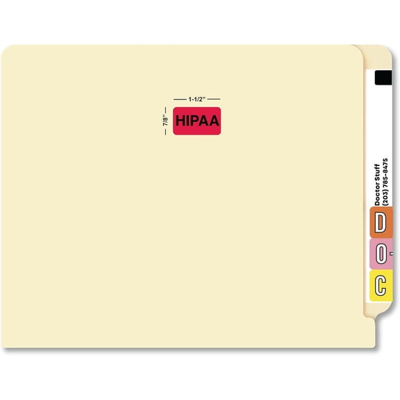 HIPAA for Protected Health Information Compliance, 1-1/2" x 7/8", Red with Black Text, Permanent Adhesive, 250 Stickers/Box,