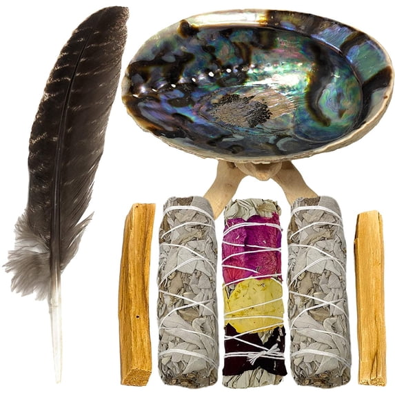 HIPFREE Smudge Kit White Sage Cedar Flower Sage Yerba Santa Palo Santo Home Cleansing Blessing Serenity