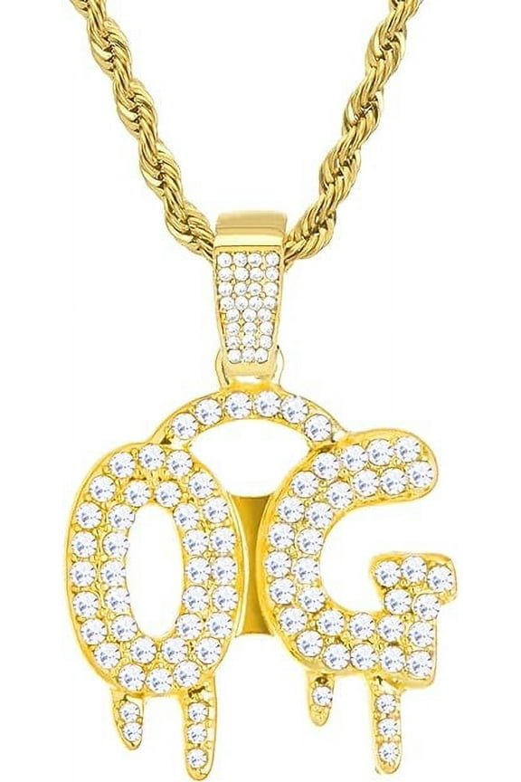 HIPHOP Rap Original Gangster Iced Out Gold Plated Dripping O.G Sign Words Pendant 20 inch Rope Chain Necklace HC 1301 G