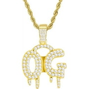 HIPHOP Rap Original Gangster Iced Out Gold Plated Dripping O.G Sign Words Pendant 20 inch Rope Chain Necklace HC 1301 G