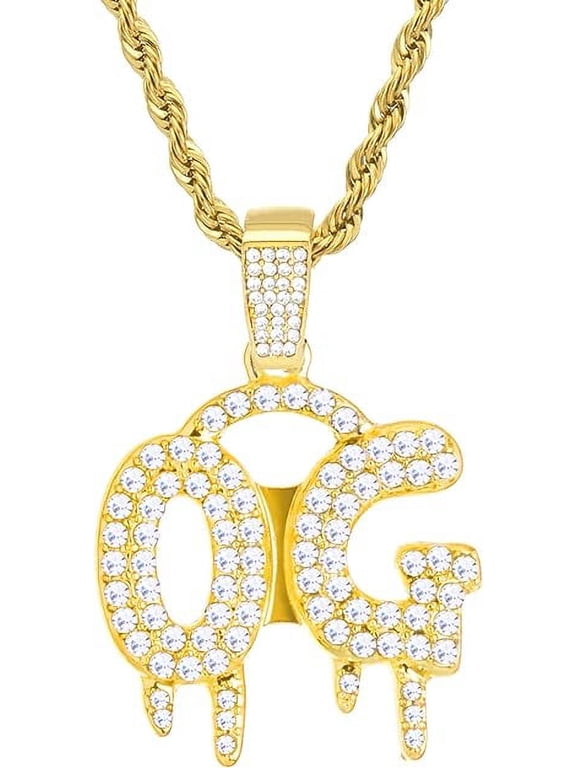 HIPHOP Rap Original Gangster Iced Out Gold Plated Dripping O.G Sign Words Pendant 20 inch Rope Chain Necklace HC 1301 G