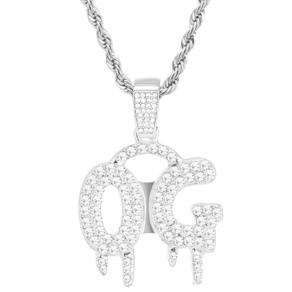 HIPHOP Rap Original Gangster Iced Out Silver Plated Dripping O.G Sign Words Pendant 24 inch Rope Chain Necklace HC 1301 S
