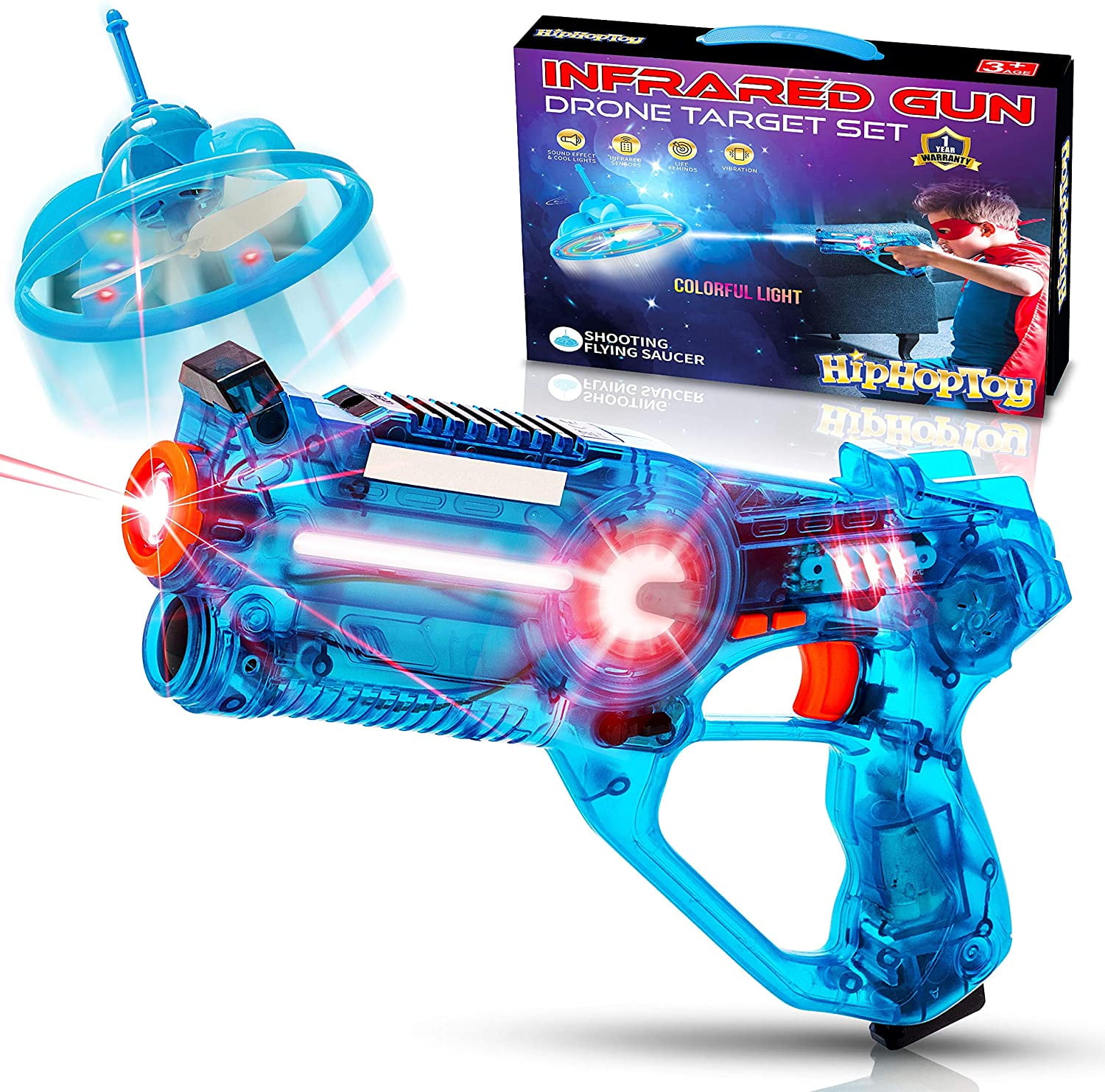 HIPHOPTOY Kids Laser Tag Gun Game with Flying Toy Drone Target, Infrared Lazer Shooting Game for Children with Fun LED Effects, Sounds, and 4 Gun Modes, Best Gift for Boys Ages 5