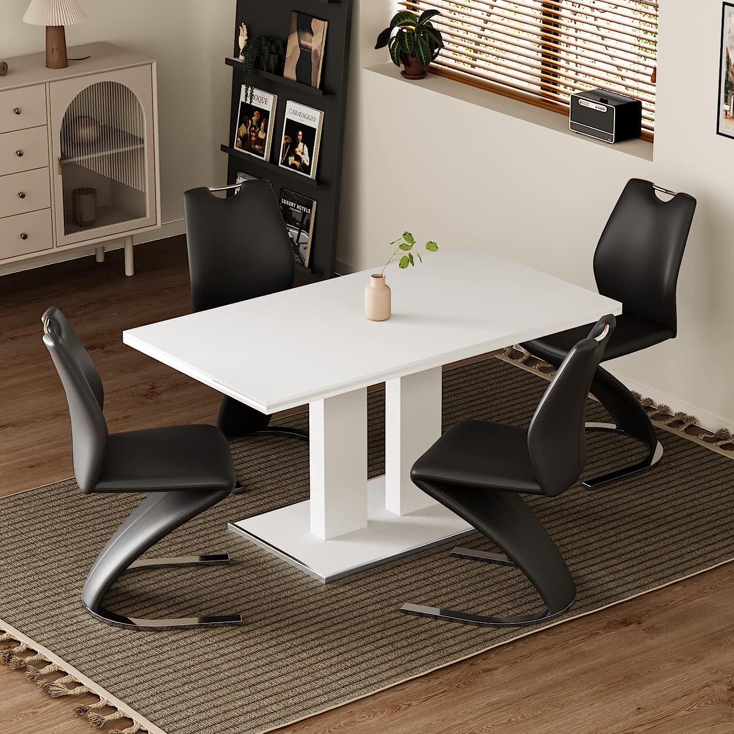 HIPIHOM Modern 59'' Kitchen Dining Table and Chairs for 6 7 Pieces Rectangular Dining Table Set