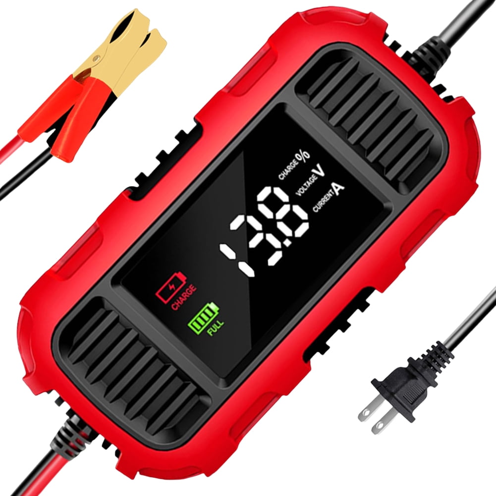 HIPKZ 12V 2A Battery Trickle Charger Maintainer Digital Display Car Motorcycle Acid Battery Charger Fully Automatic Battery Charger for Car Truck Battery