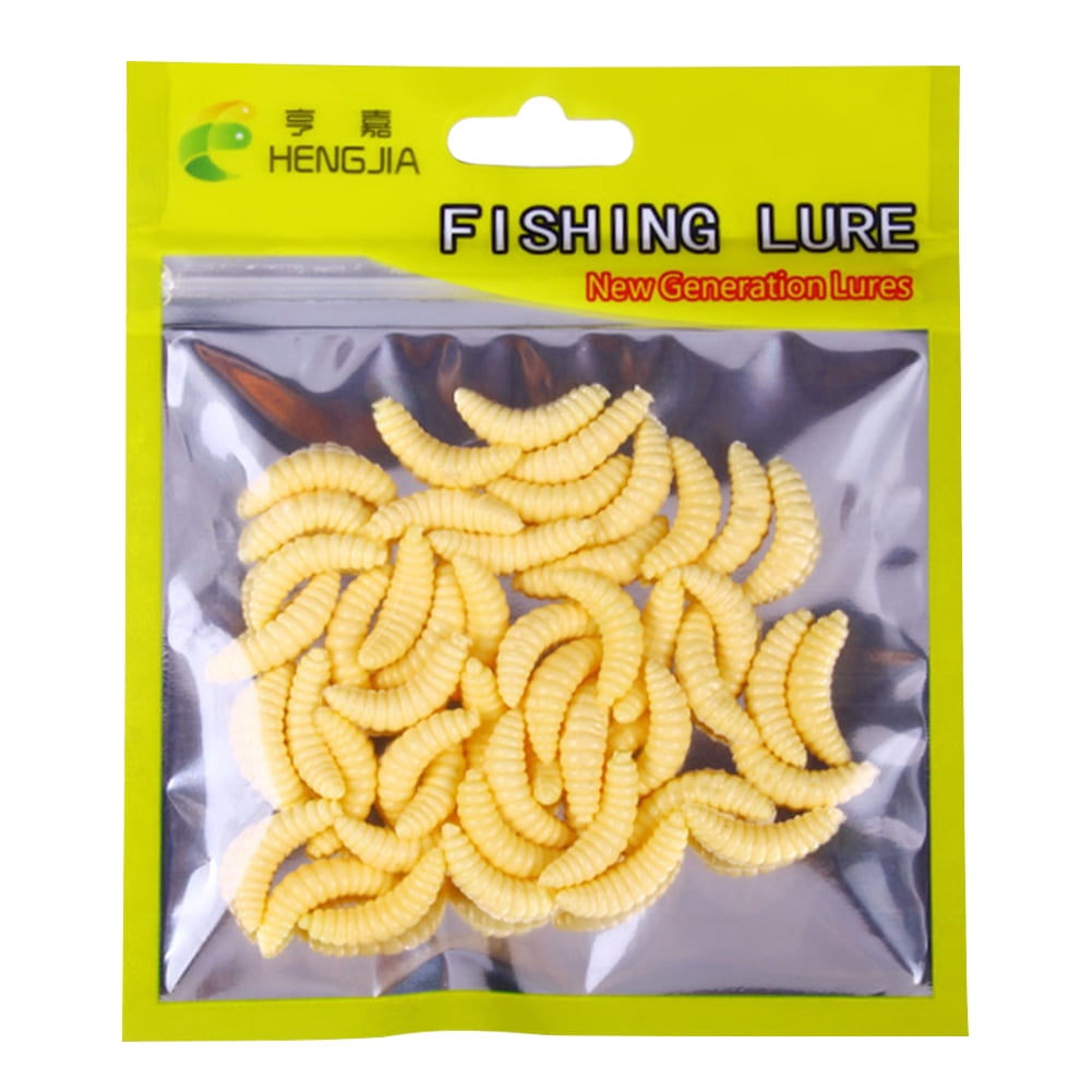 HIPKZ 50Pcs 20mm Artificial Bread Worm Baits Maggot Grub Soft Fishing ...