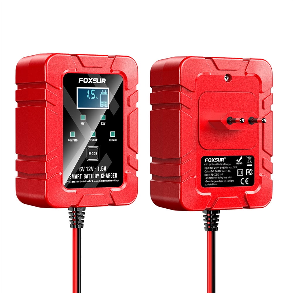 RoyPow 12V LiFePO4 Lithium Battery Charger 14.4V 10-Amp Trickle Charger Maintainer with Alligator Clamp and Ring Terminal