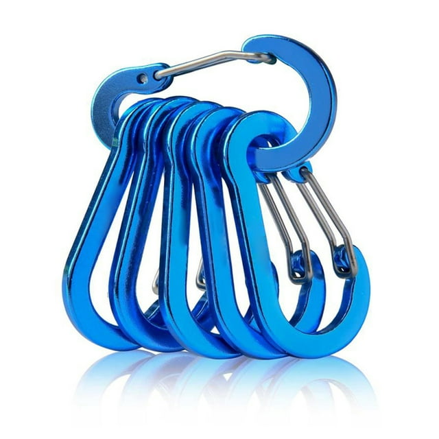 HIPKZ Camping Lock Buckle 6Pcs Outdoor Carabiner Keychain D Shape Carabiner Spring Snap Clip Multifunctional Fishing Climbing Acessories