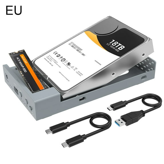 HIPKZ Dual Bay Enclosure with Offline Clone External Hard Drive Duplicator Usb-C 10Gbps M.2 Nvme+2.5 3.5 Inch Sata Ssd/Hdd Enclosure Automatically Sleep