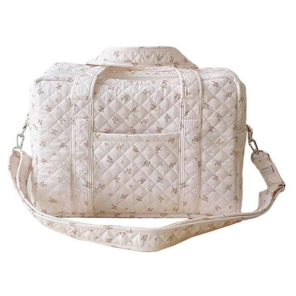 Travel Duffel Bag for Women Floral Quilted Puffer Bag Nylon Adjustable Strap Carry on Bag Multiple Pocket Crossbody Bag for Travel