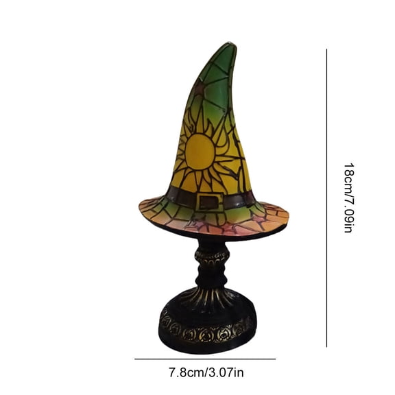 HIPKZ Witch Hat Lamps, Handcrafted Stained Glass Resin Wizard Hat Light Gothic Table Lamp for Halloween Decor, Spooky Night Light for Bedroom and Indoor Parties, Unique Wiccan Gift