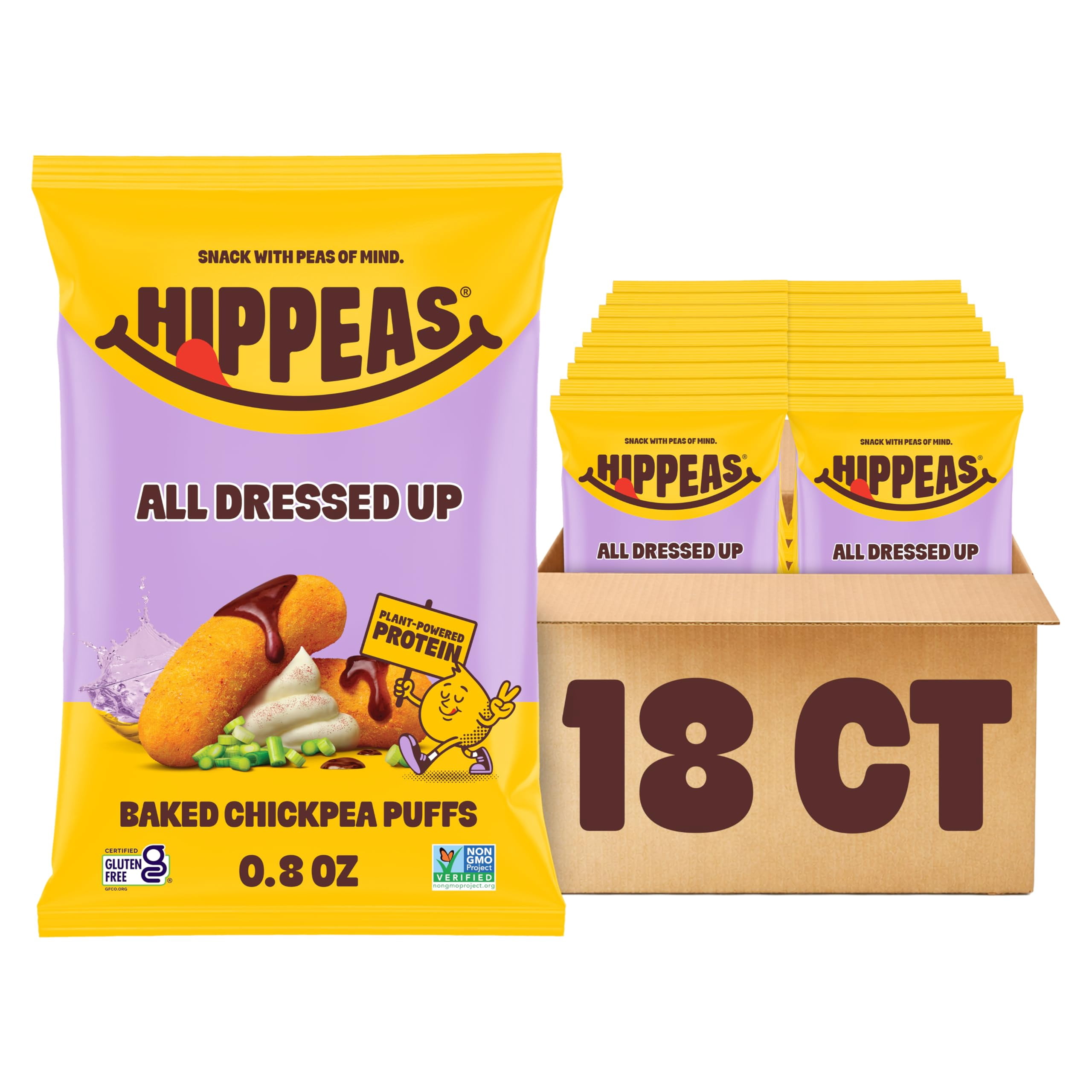 HIPPEAS Chickpea Puffs, All Dressed Barbecue, Gluten Free Snacks, Dairy Free, Vegan, 0.8oz, Pack of 18, 3g Protein, 2g Fiber, Crunchy, Nutritious, Baked Plant Protein Snack, Non-GMO, Kosher