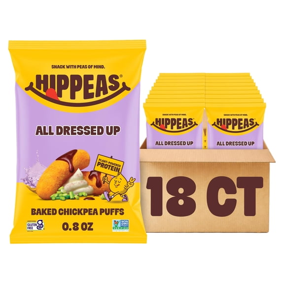 HIPPEAS Chickpea Puffs, All Dressed Barbecue, Gluten Free Snacks, Dairy Free, Vegan, 0.8oz, Pack of 18, 3g Protein, 2g Fiber, Crunchy, Nutritious, Baked Plant Protein Snack, Non-GMO, Kosher