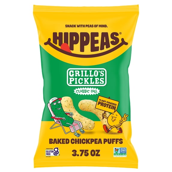 HIPPEAS Chickpea Puffs, Grillo's Dill Pickle, Gluten Free, Dairy Free, 3g Protein, 2g Fiber, 3.75 oz
