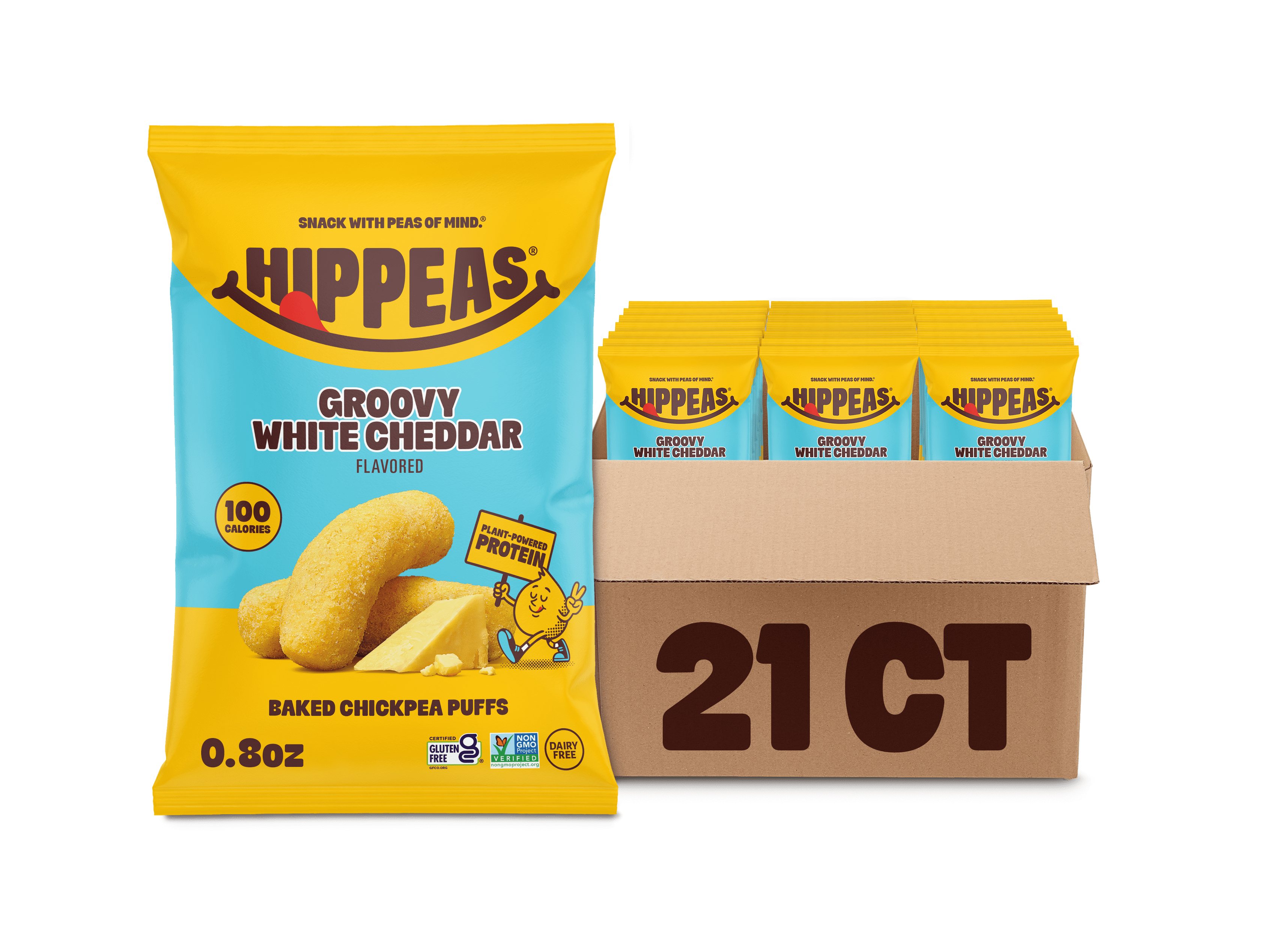 HIPPEAS Chickpea Puffs, Groovy White Cheddar, Gluten Free, Dairy Free, 3g Protein, 0.8 oz, 21 Pack