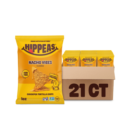 HIPPEAS Chickpea Tortilla Chips, Nacho Vibes, Gluten Free, 3g Protein, 1 oz, 21 Pack